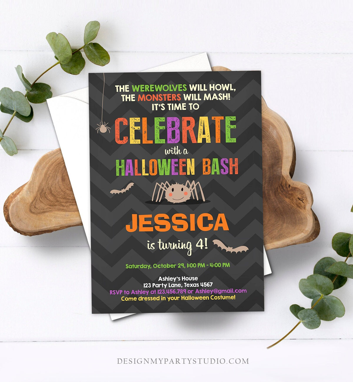 Editable Halloween Birthday Invitation Costume Party Spider Girl Download Printable Invite Template Editable Corjl Digital 0257