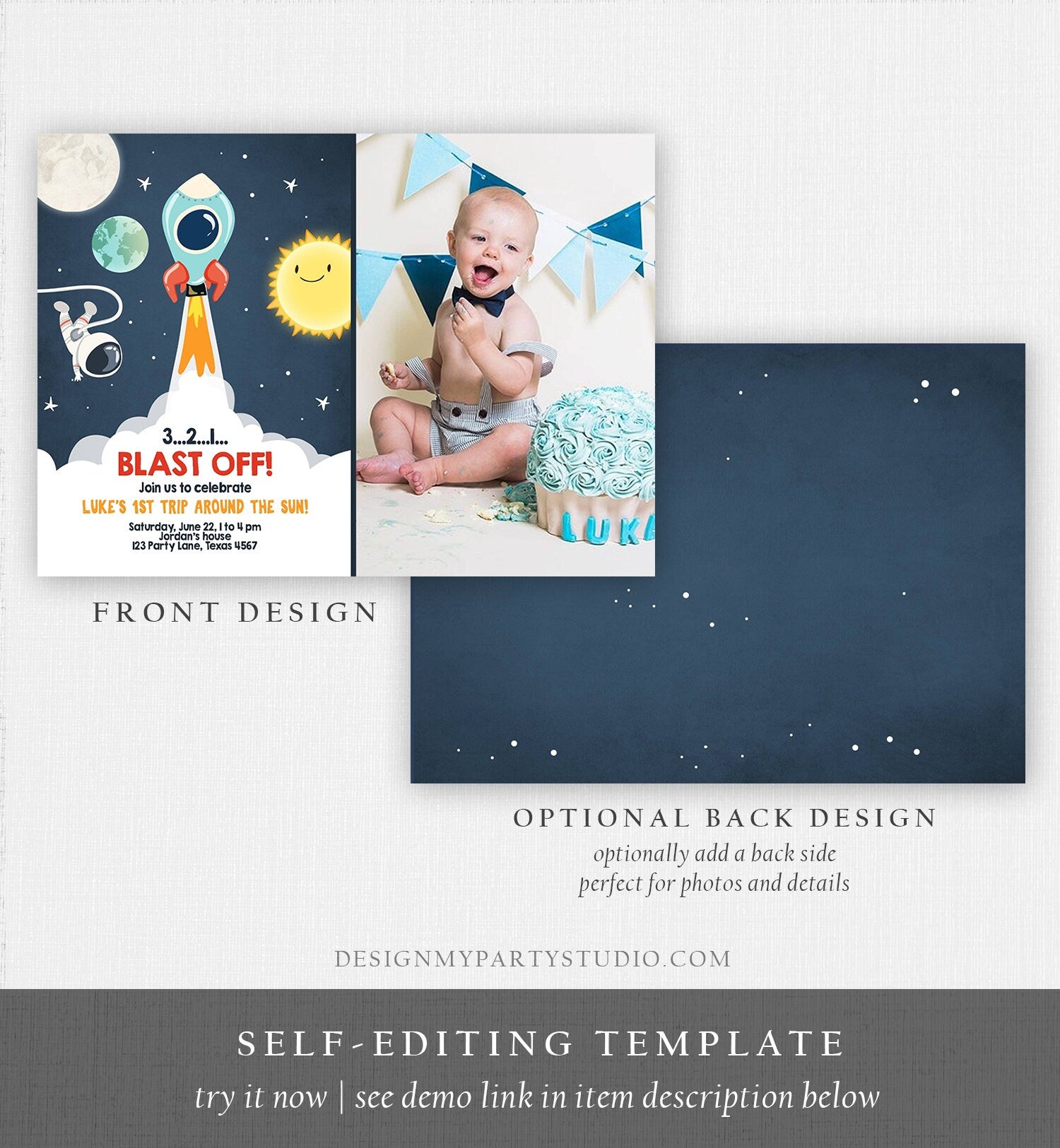 Editable Outer Space Birthday Invitation Rocket Astronaut Birthday Space Ship Blast Off Download Printable Template Digital Corjl 0046