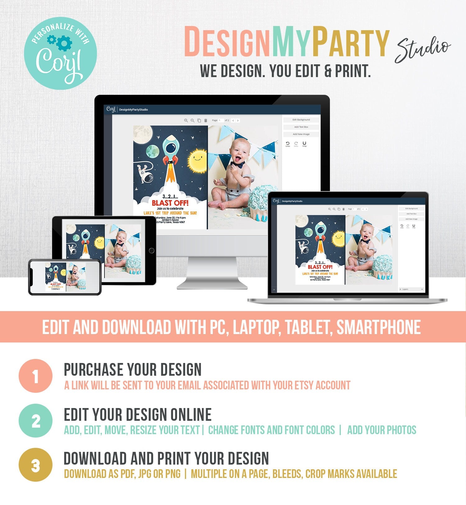 Editable Outer Space Birthday Invitation Rocket Astronaut Birthday Space Ship Blast Off Download Printable Template Digital Corjl 0046