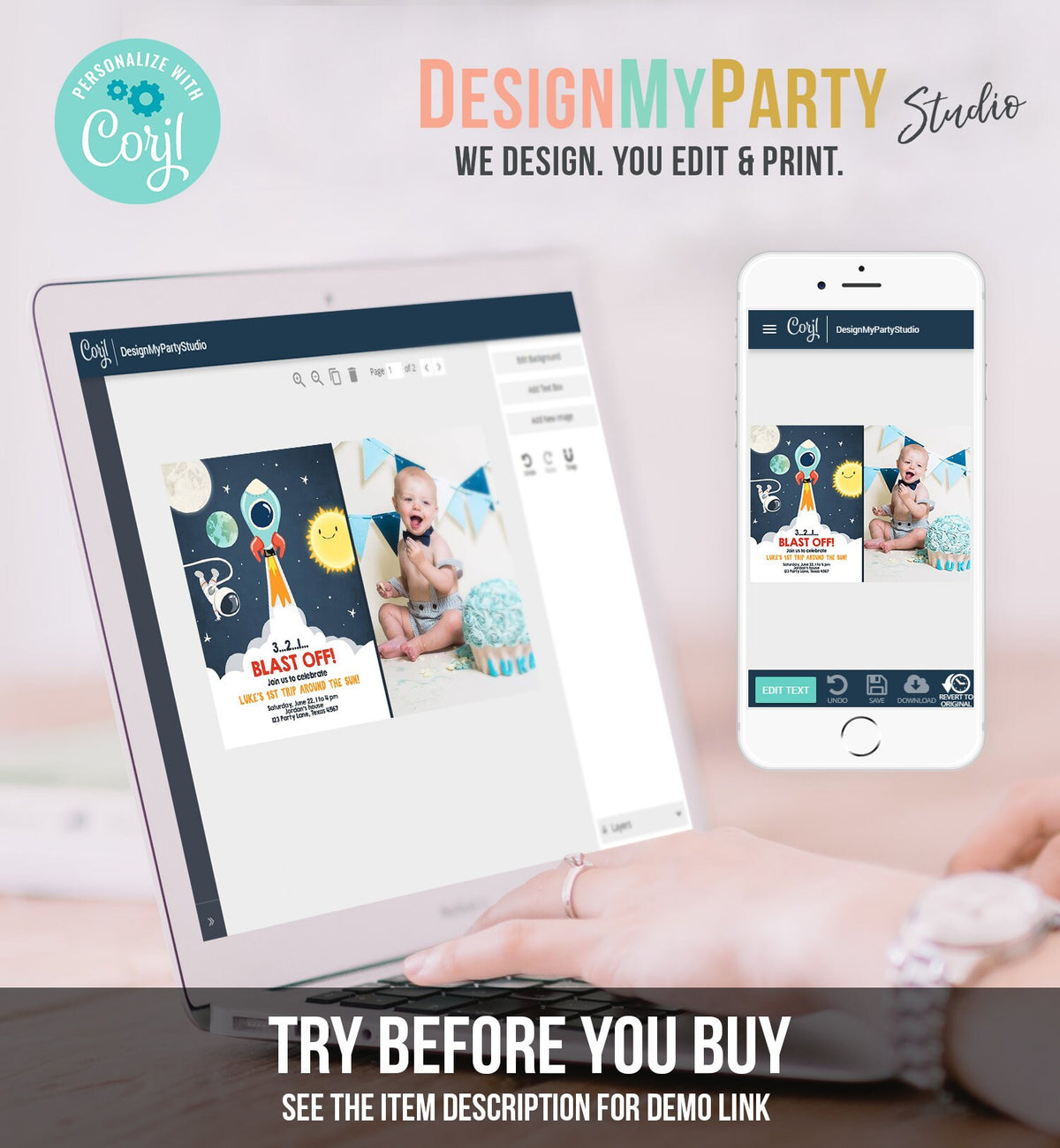 Editable Outer Space Birthday Invitation Rocket Astronaut Birthday Space Ship Blast Off Download Printable Template Digital Corjl 0046