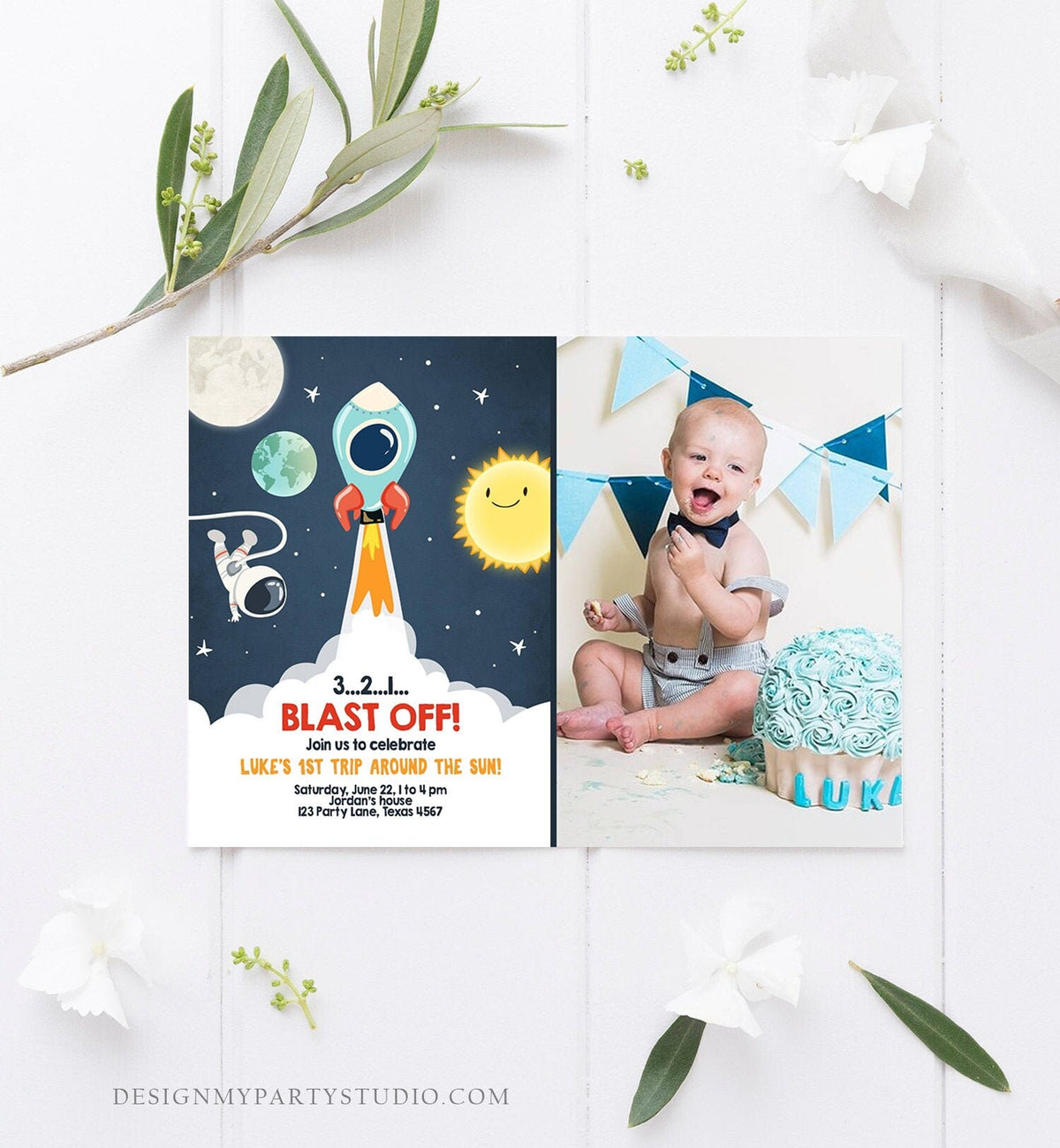 Editable Outer Space Birthday Invitation Rocket Astronaut Birthday Space Ship Blast Off Download Printable Template Digital Corjl 0046