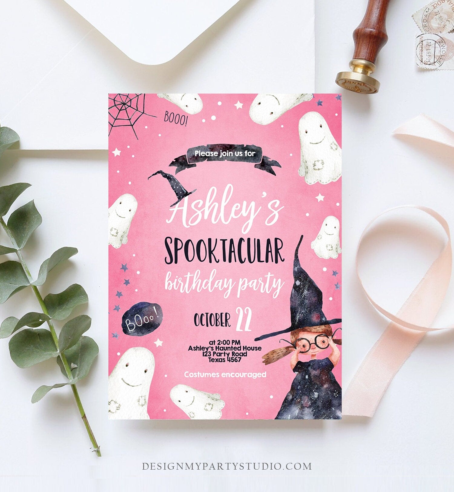 Editable Halloween Birthday Invitation Costume Party Girl Pink Kids Sp - Design My Party Studio editable-halloween-birthday-invitation-costume-party-girl-pink-kids-sp-design-my-party-studio