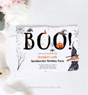 Editable Halloween Birthday Invitation Costume Trick or Treat Party Kids Spooktacular Witch Hat Party Download Printable Template Corjl 0261