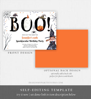 Editable Halloween Birthday Invitation Costume Trick or Treat Party Kids Spooktacular Witch Hat Party Download Printable Template Corjl 0261