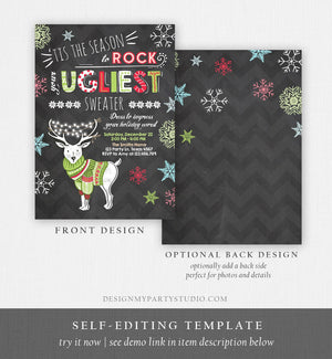 Editable Christmas Ugly Sweater Party Invitation Christmas Sweater Invitation Ugliest Deer Download Printable Invitation Template Corjl 0053
