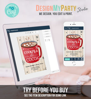 Editable Cookies and Cocoa Invitation Hot Cocoa Party Invitation Cookies and Milk Birthday Christmas Download Printable Template Corjl 0262