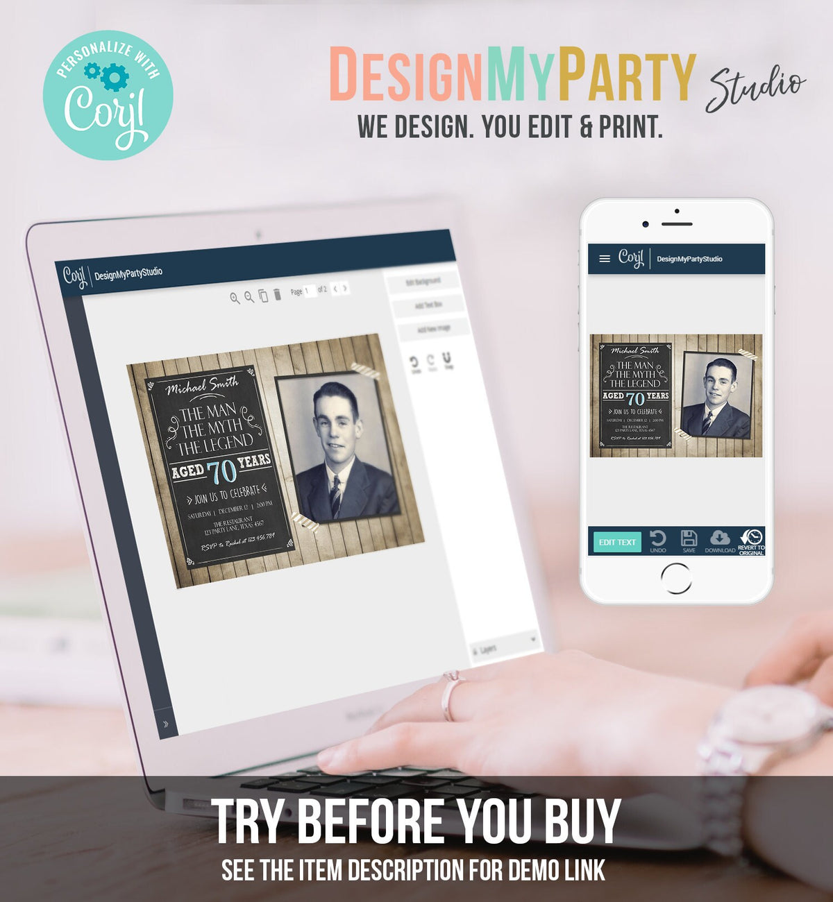 Editable The Man The Myth The Legend Birthday Invitation Man Men Adult Birthday Wood Rustic Chalk Download Printable Invitation Corjl 0101