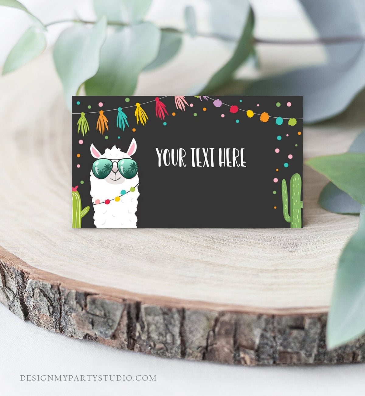 Editable Llama Food Labels Llama Place Card Tent Card Escort Card Llama Birthday Fiesta Party Mexican Black Girl Cactus Template Corjl 0079
