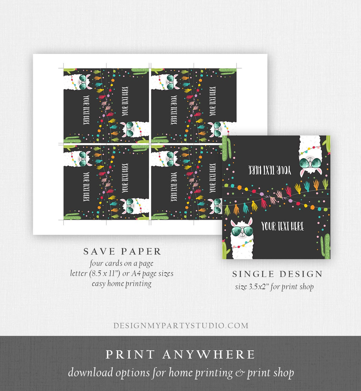 Editable Llama Food Labels Llama Place Card Tent Card Escort Card Llama Birthday Fiesta Party Mexican Black Girl Cactus Template Corjl 0079