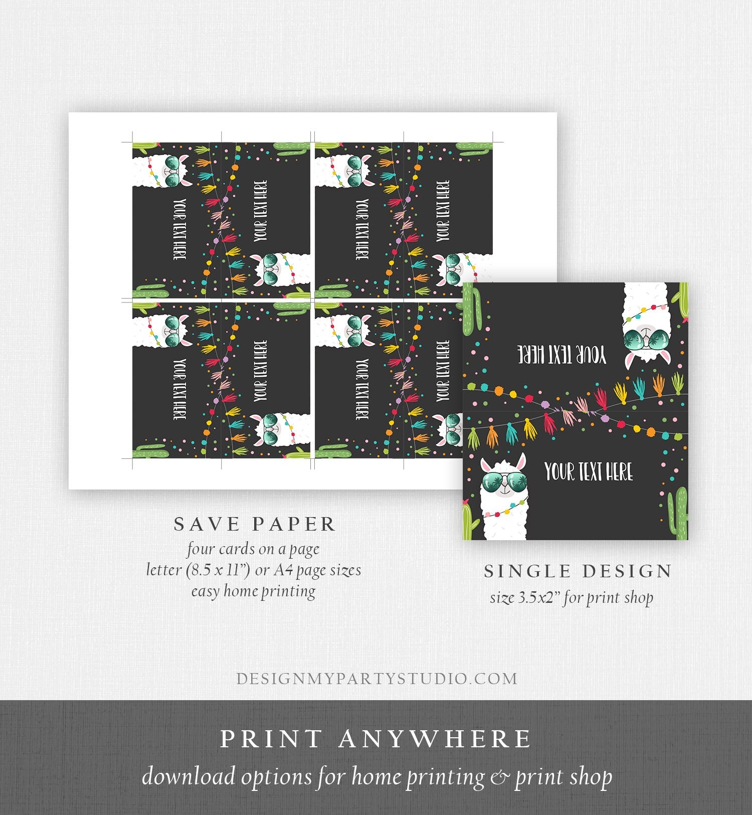Editable Llama Food Labels Llama Place Card Tent Card Escort Card Llama Birthday Fiesta Party Mexican Black Girl Cactus Template Corjl 0079