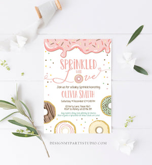 Editable Donut Sprinkled With Love Baby Shower Invitation Sprinkle Donut Diapers Coed Girl Pink Pastel Download Printable Corj Template 0320