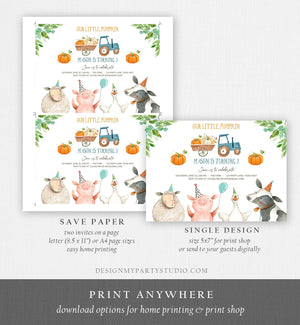 Editable Farm Birthday Invitation Pumpkin Boy Farm Animals Boy Barnyard Fall Birthday Download Printable Invitation Template Digital 0155