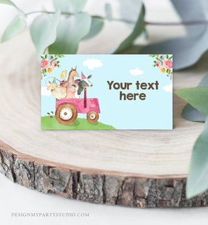 Editable Farm Animals Food Labels Barnyard Birthday Food Cards Tent Card Pink Farm Girl Shower Buffer Label Tent Card Template Corjl 0155