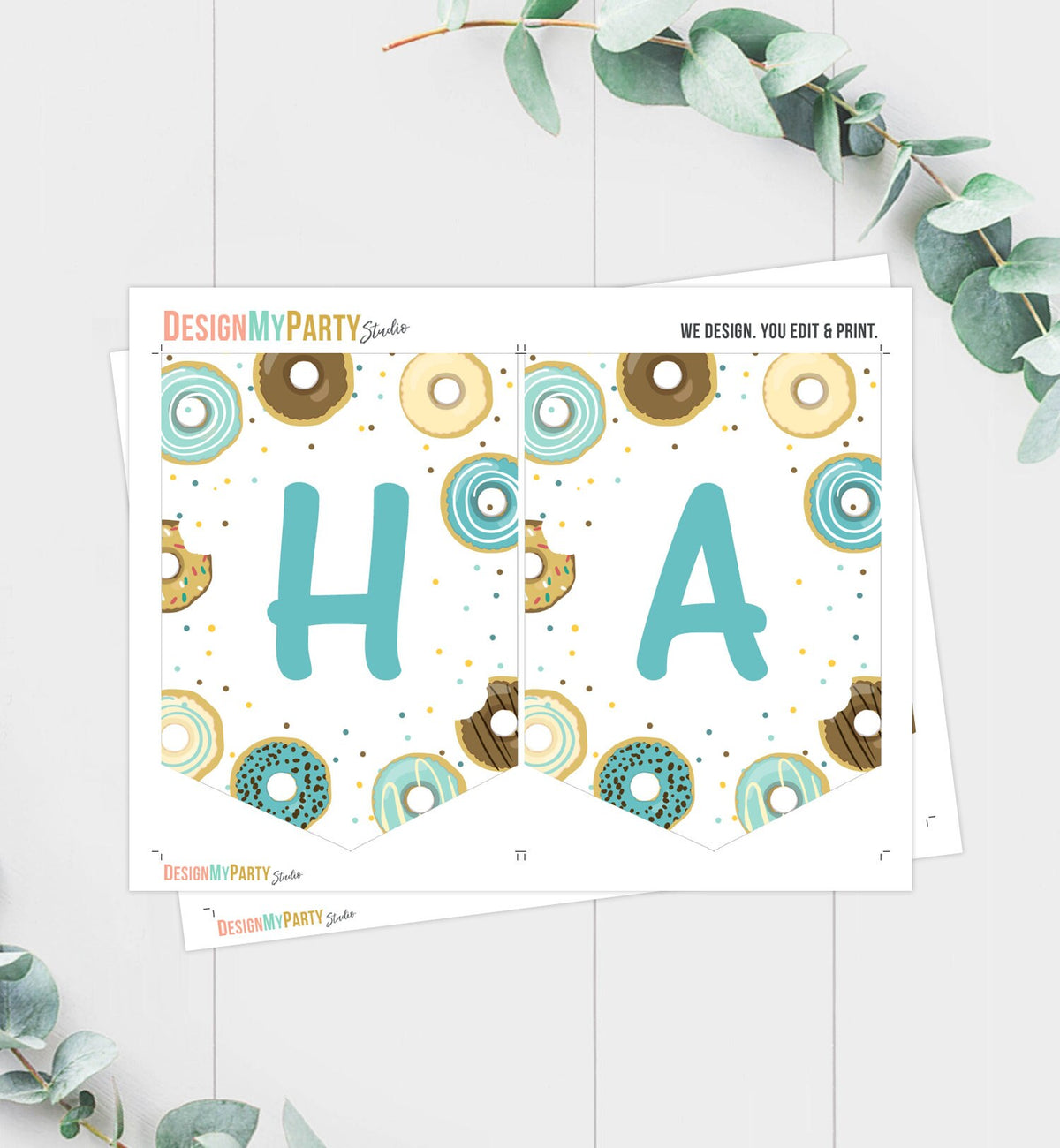 Happy Birthday Banner Donut Birthday Banner Boy Blue Donut Party Birthday Doughnut Decoration Instant Download PRINTABLE DIGITAL DIY 0050