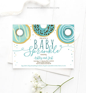 Editable Baby Sprinkle Baby Shower Invitation Sprinkled With Love Donut and Diapers Coed Boy Blue Download Printable Corj Template 0050