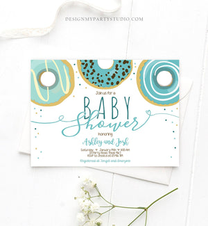 Editable Donut Baby Shower Invitation Sprinkle Sprinkled With Love Donut Diapers Coed Boy Blue Pastel Download Printable Corj Template 0050
