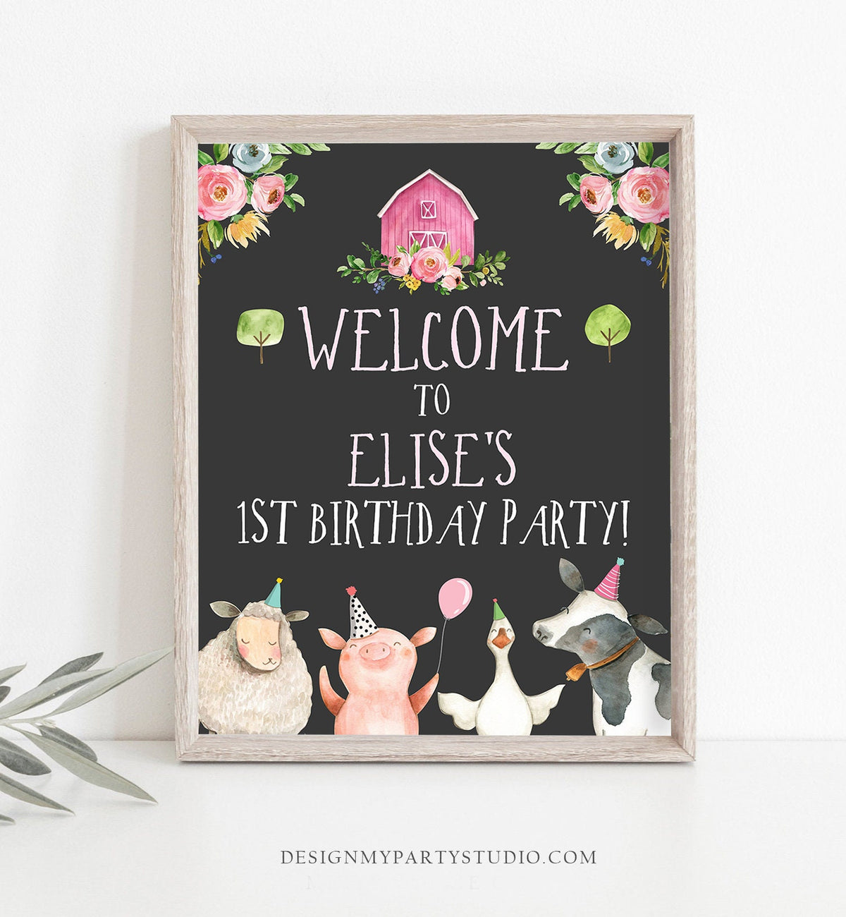 Editable Farm Birthday Welcome Sign Girl Barnyard Birthday Welcome Sign Farm Animals Birthday Welcome Girl Template Corjl PRINTABLE 0155