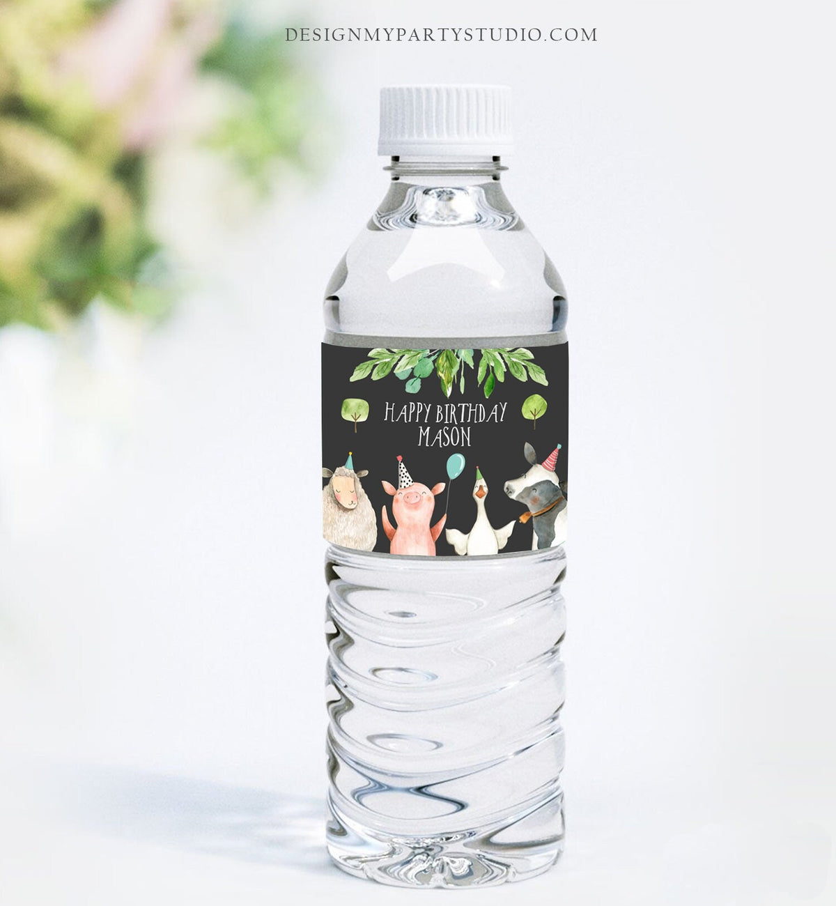 Editable Water Bottle Labels Farm Animals Boy Birthday Barnyard Farm Birthday Decor Cow Pig Printable Bottle Labels Template Corjl 0155