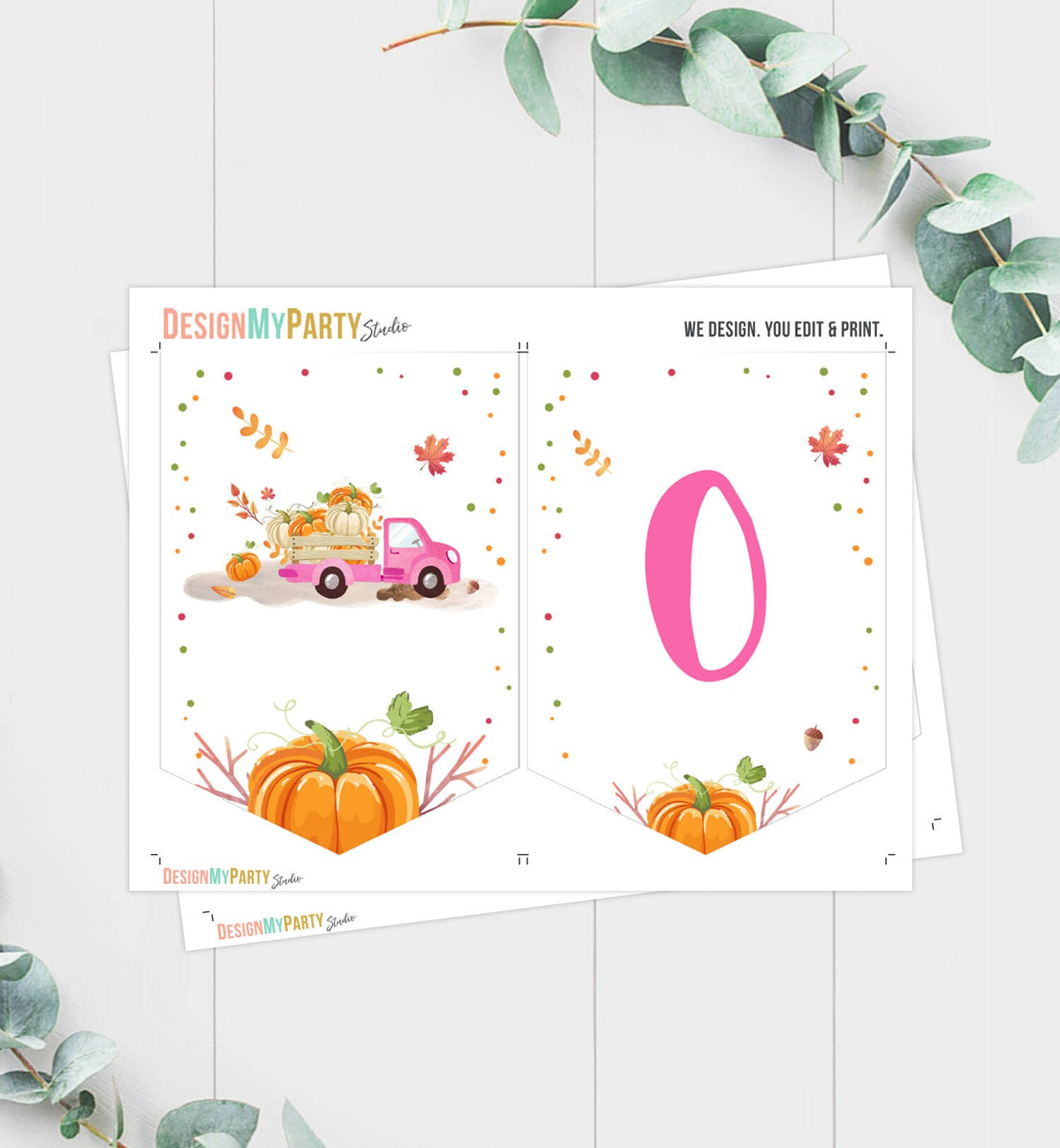 Pumpkin Truck High Chair Banner 1st Birthday Girl Pink Pumpkin Party High Chair Banner ONE Fall Autumn party decor PRINTABLE Digital 0153