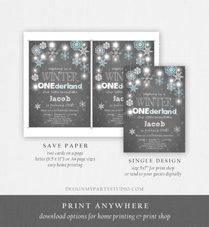 Editable ANY AGE Winter ONEderland Birthday Invitation Boy First Birthday Snowflake Stars Download Printable Invitation Template Corjl 0057