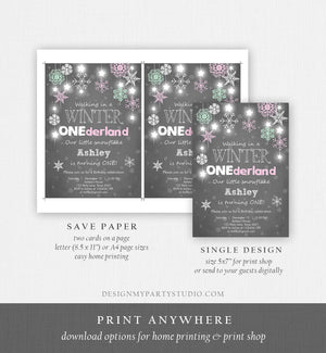 Editable ANY AGE Winter ONEderland Birthday Invitation First Birthday Snowflake Girl Instant Download Printable Invite Template Corjl 0057
