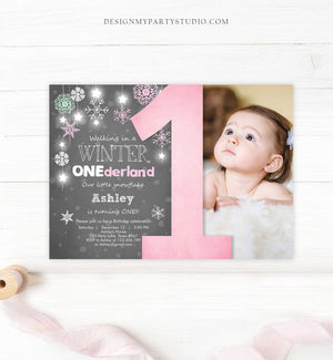 Editable Winter ONEderland Birthday Invitation Pink Girl First Birthday Snowflake Girl Instant Download Printable Invite Template Corjl 0057