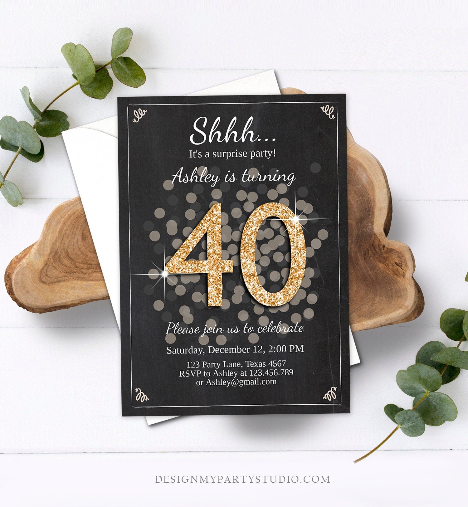 Editable ANY AGE Surprise Birthday Invitation Adult 40th Party Rustic - Design My Party Studio editable-any-age-surprise-birthday-invitation-adult-40th-party-rustic-design-my-party-studio