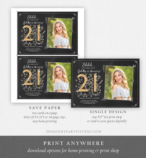 Editable ANY AGE Surprise Birthday Invitation Adult 21th Party Rustic Chalk Black Gold Glitter Photo Download Printable Corjl Template 0103