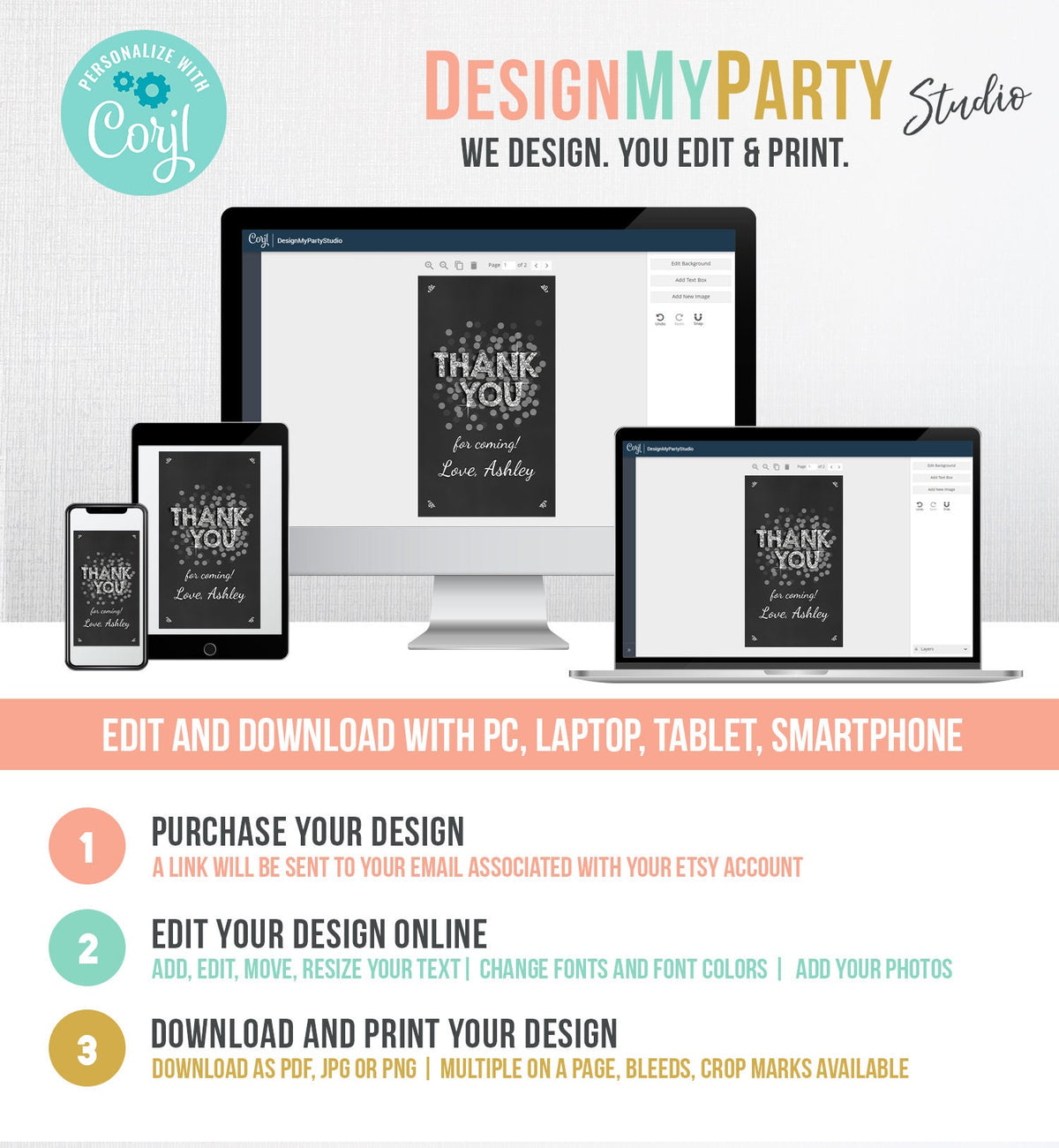 Editable Thank You Favor Tags Adult Birthday Tags Black Silver Glitter Surprise Birthday Rustic Elegant Printable Corjl Template 0103