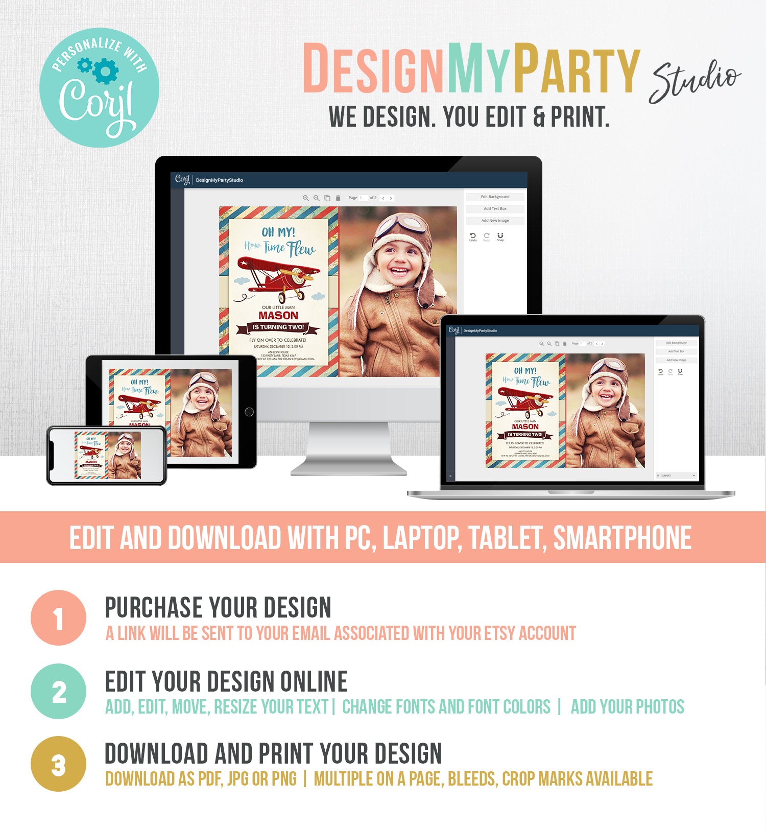 Editable Airplane Birthday Invitation Oh My Time Flew Red Airplane Second Birthday Plane Sky Photo Download Printable Corjl Template 0011