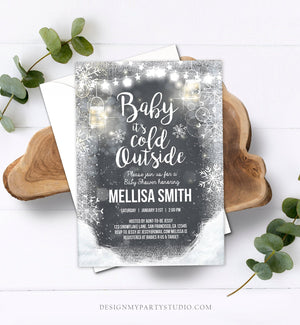Editable Winter Baby Shower Invitation Baby Its Cold Outside Mason Jars Gender Neutral Snow Invitation Template Instant Download Corjl 0031