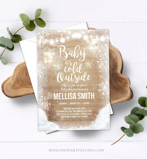 Editable Baby Its Cold Outside Baby Shower Invitation Mason Jars Gender Neutral Wood Snow Invitation Template Instant Download Corjl 0031