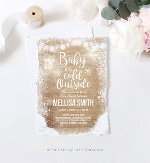 Editable Baby Its Cold Outside Baby Shower Invitation Mason Jars Gender Neutral Wood Snow Invitation Template Instant Download Corjl 0031