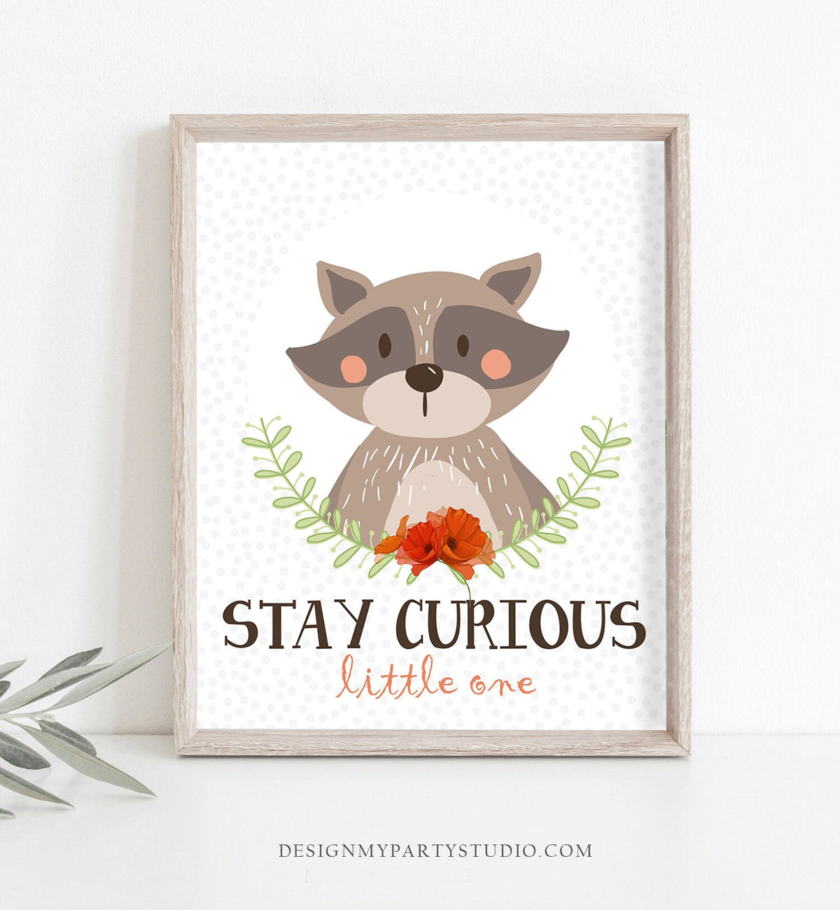 Woodland nursery print Raccoon nursery decor Stay Curious Nursery decoration Forest nursery print Cute Animals 8x10 download PRINTABLE 0010