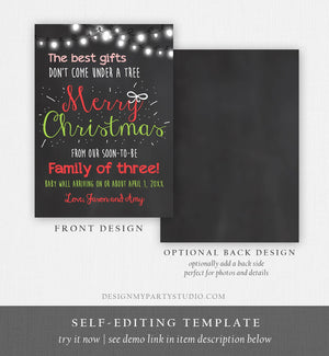 Editable Christmas Pregnancy Announcement Merry Christmas Baby Reveal Family of Three Instant Download Printable Corjl Template