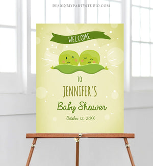 Editable Peas in a Pod Welcome Sign Twin Baby Shower Welcome Personalized Baby Sprinkle Sweet Pea Theme Gender Neutral Corjl Template 0020