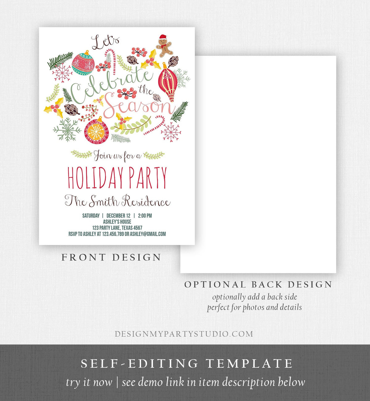 Editable Holiday Party Invitation Christmas Party Invite Cookie Party The Season Winter Party Gingerbread Printable Template Corjl 0270