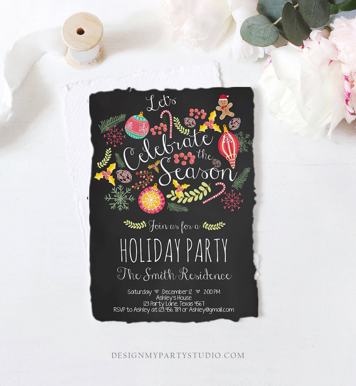 Editable Holiday Party Invitation Christmas Party Invite Cookie Party Tis The Season Winter Party Gingerbread Printable Template Corjl 0270