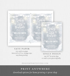 Editable Baby Its Cold Outside Baby Shower Invitation Mason Jars Rustic Grey Lights Winter Snow Invite Template Instant Download Corjl 0031