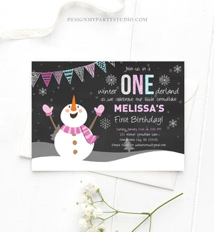 Editable Winter ONEderland Invitation First Birthday Winter Wonderland Girl Pink Silver Download Printable Template Digital Corjl 0022