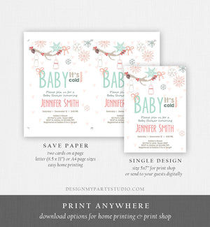 Editable Baby Its Cold Outside Invitation Winter Baby Shower Invite Gender Neutral Snowflakes Mason Jars Pink Template Download Corjl 0054