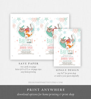 Editable Winter Baby Shower Invitation Woodland Baby its Cold Outside Invite Animals Bear Fox Forest Printable Template Digital Corjl 0054