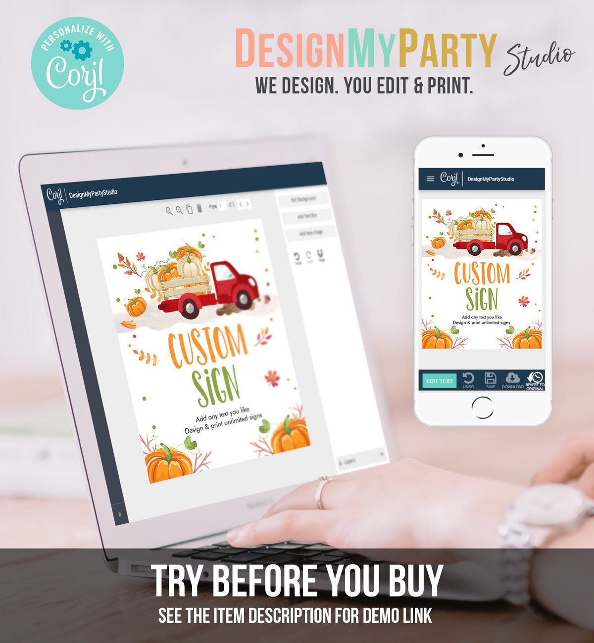 Editable Custom Sign Pumpkin Sign Pumpkin Truck Table Sign Pumpkin Fall Decor 1st Birthday Pumpkin Party 8x10 Download PRINTABLE Corjl 0153