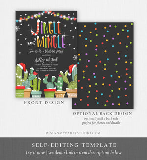 Editable Jingle and Mingle Christmas Party Invitation Cactus Mexican Holiday Christmas Fiesta Xmas Download Printable Corjl Template 0273