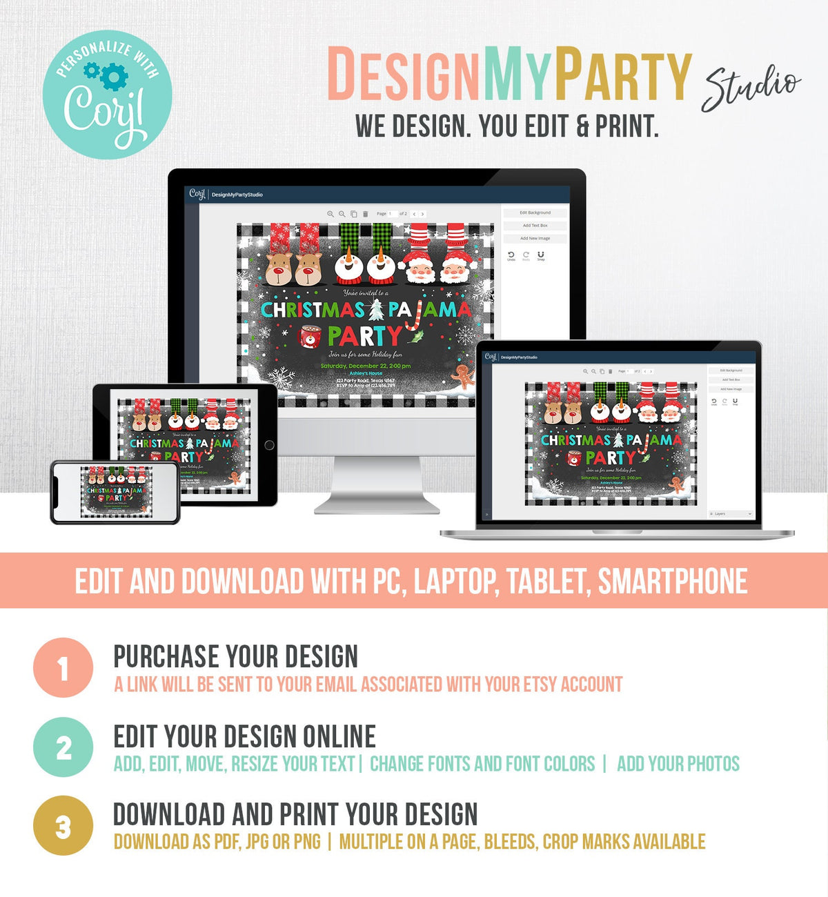 Editable Christmas Pajama Party Christmas Birthday Invitation Pancake Plaid Party Sleepover Download Printable Corjl Template Digital 0274