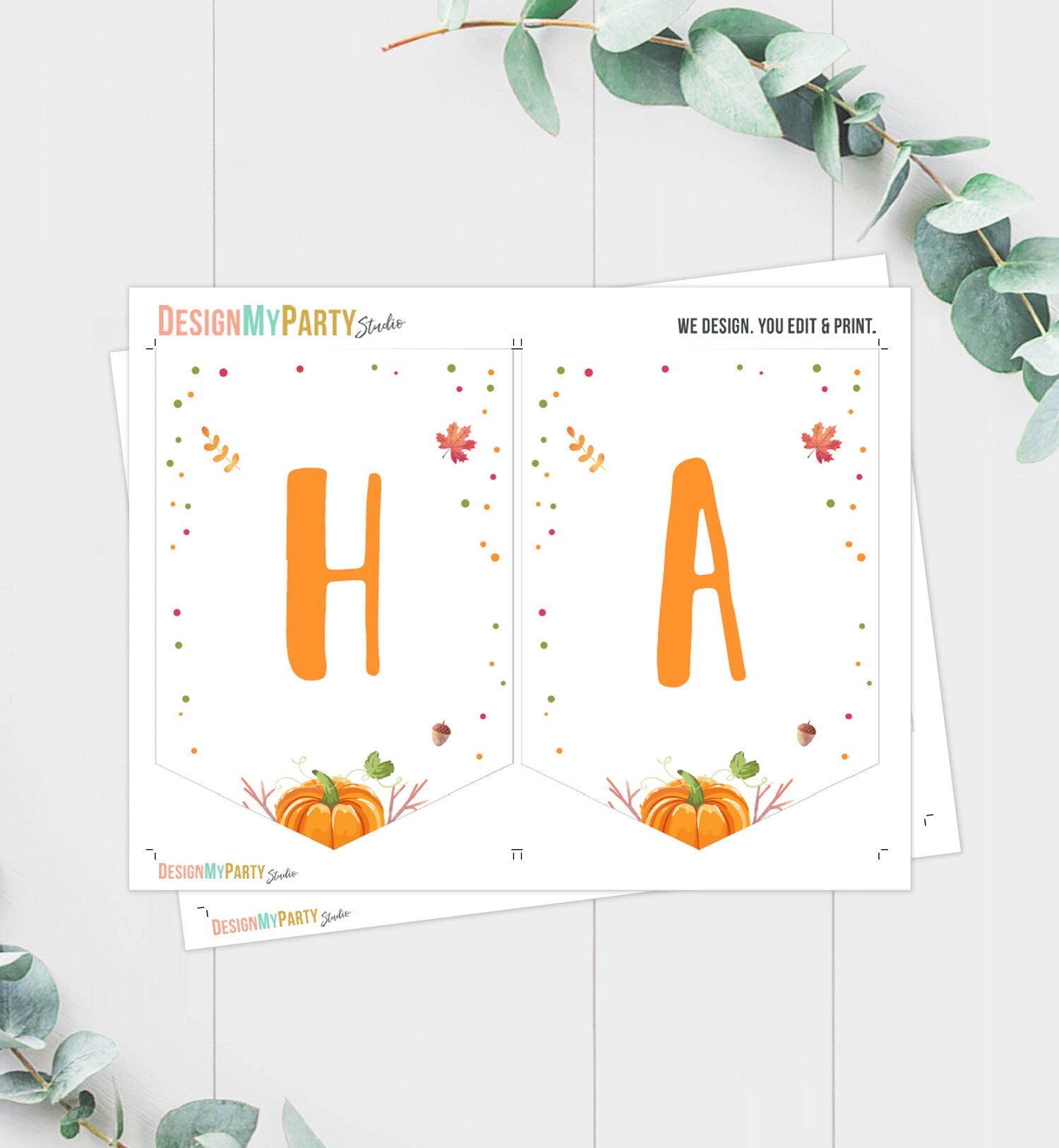 Happy Birthday Banner Boy Pumpkin Truck Birthday Banner Fall Autumn Pumpkin Birthday Red Leaves Instant download PRINTABLE DIGITAL DIY 0153