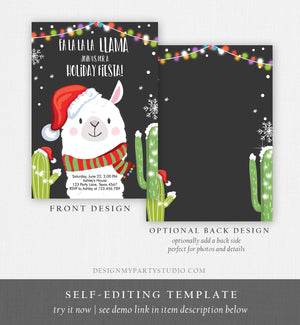 Editable Llama Christmas Party Invitation Cactus Mexican Holiday Fiesta Xmas Fa La La Sweater Party Download Printable Corjl Template 0273