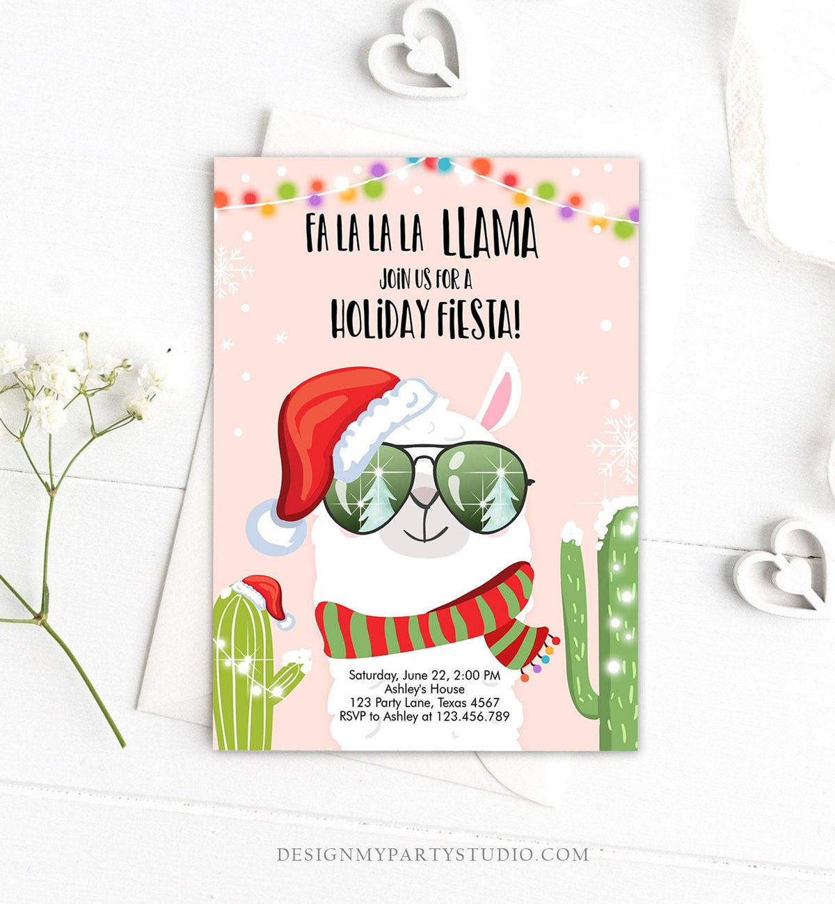 Editable Llama Christmas Party Invitation Cactus Mexican Holiday Fiesta Xmas Fa La La Sweater Party Download Printable Corjl Template 0273