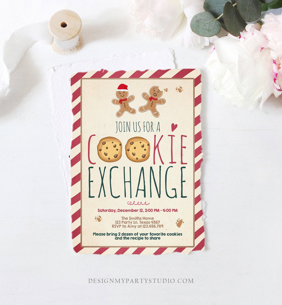 Editable Cookie Exchange Party Invitation Christmas Party Invitation Cookie Party Gingerbread Xmas Download Printable Template Corjl 0111