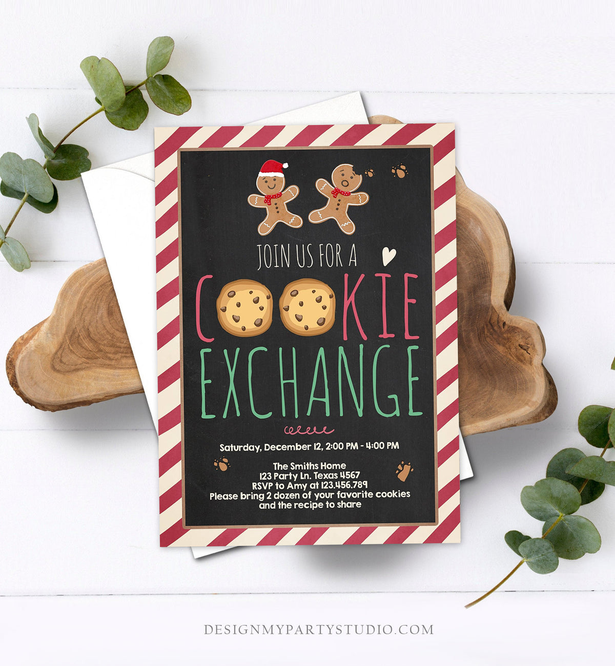 Editable Cookie Exchange Invitation Christmas Party Invitation Cookie Party Gingerbread Download Printable Invitation Template Corjl 0111